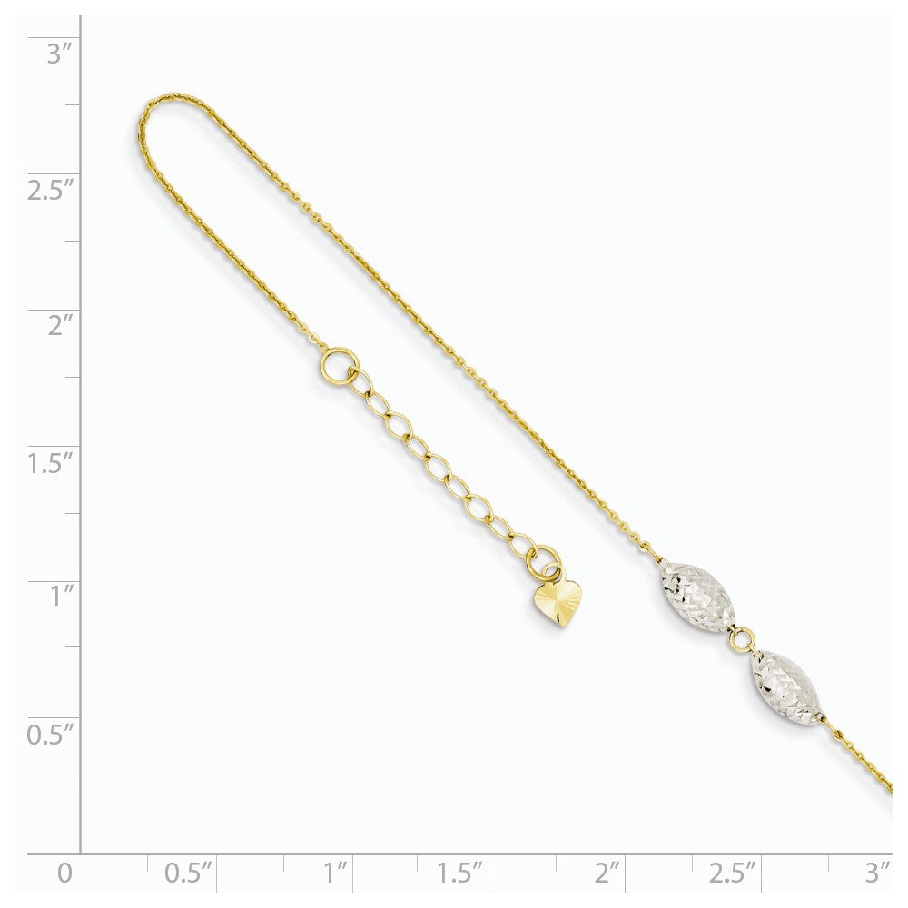 Alternate view of the 14k Two-Tone Gold Diamond-Cut Puffed Rice Beads Anklet, 9-10 Inch by The Black Bow Jewelry Co.