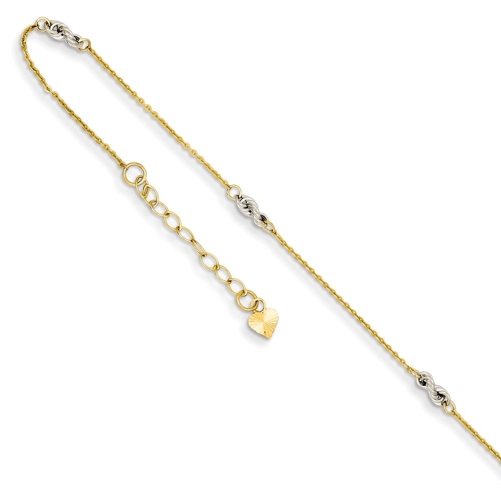 14k Two-Tone Gold Cable and Rope Chain Adjustable Anklet, 9 Inch, Item A8520 by The Black Bow Jewelry Co.