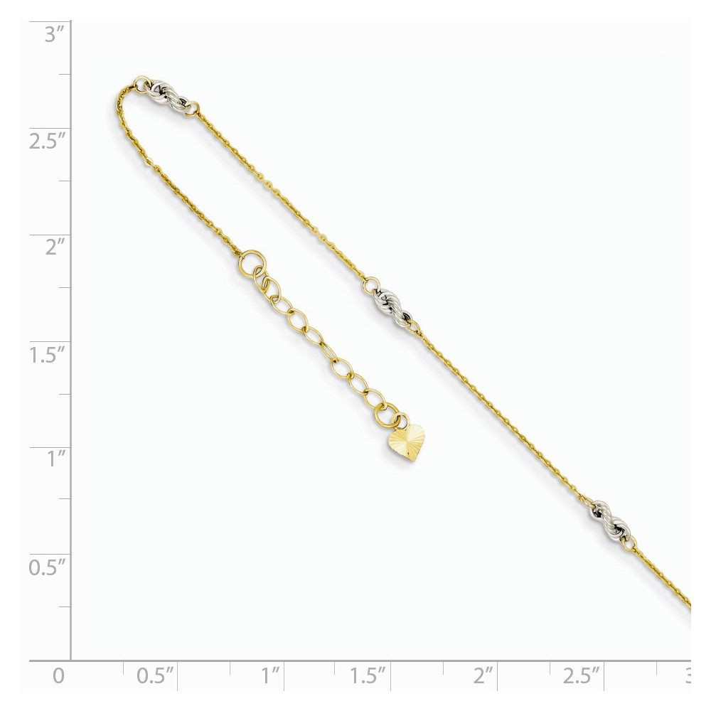 Alternate view of the 14k Two-Tone Gold Cable and Rope Chain Adjustable Anklet, 9 Inch by The Black Bow Jewelry Co.