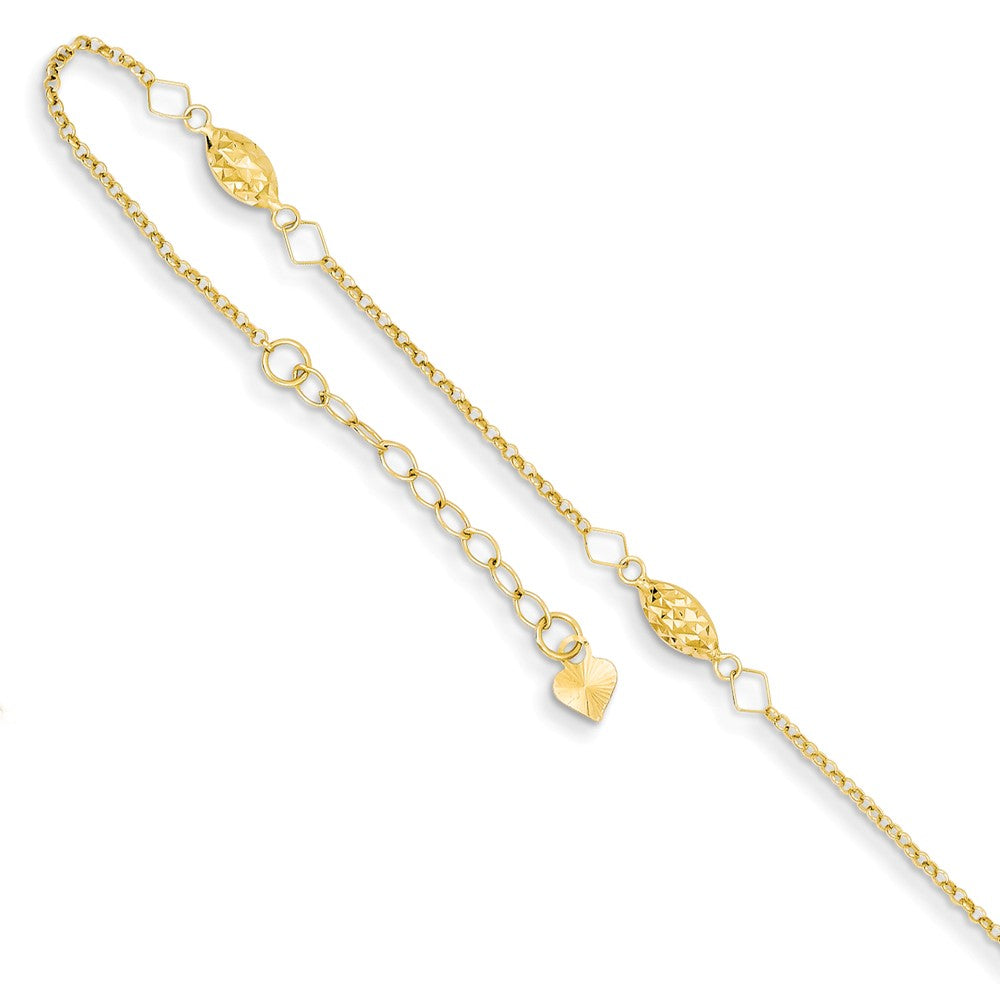 14k Yellow Gold Diamond-Cut Puffed Rice Beads Anklet, 9-10 Inch, Item A8521 by The Black Bow Jewelry Co.