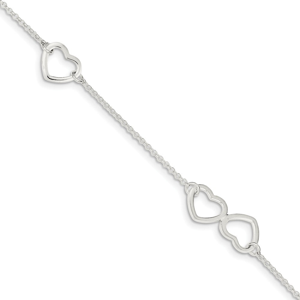 Sterling Silver 1.5mm Cable And Open Hearts Adjustable Anklet, 9 Inch, Item A8525 by The Black Bow Jewelry Co.
