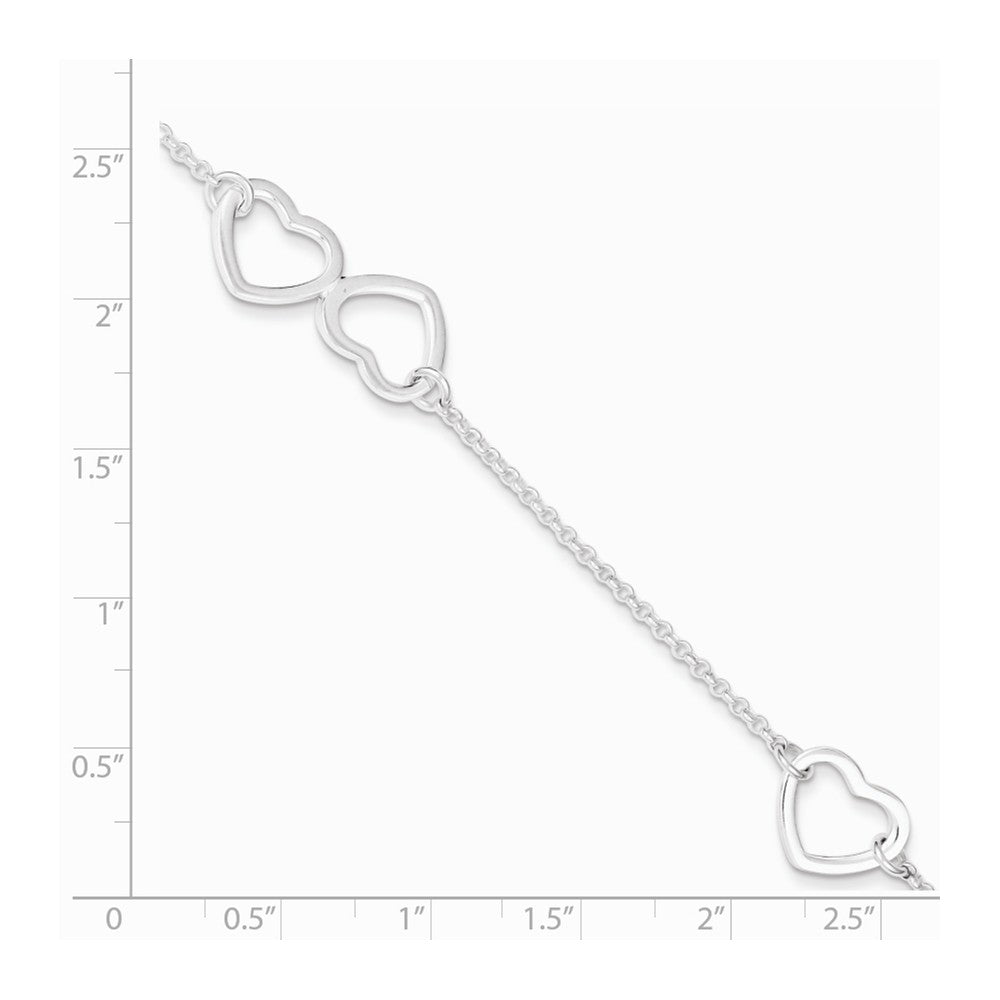 Alternate view of the Sterling Silver 1.5mm Cable And Open Hearts Adjustable Anklet, 9 Inch by The Black Bow Jewelry Co.