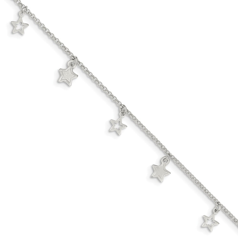 Sterling Silver 1.5mm Cable and Dangling Stars Anklet, 9-10 Inch, Item A8526 by The Black Bow Jewelry Co.