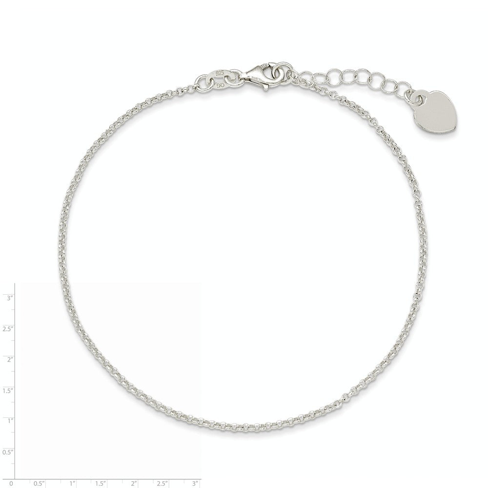 Alternate view of the Sterling Silver 1.5mm Cable Chain And Polished Heart Anklet, 9-10 Inch by The Black Bow Jewelry Co.