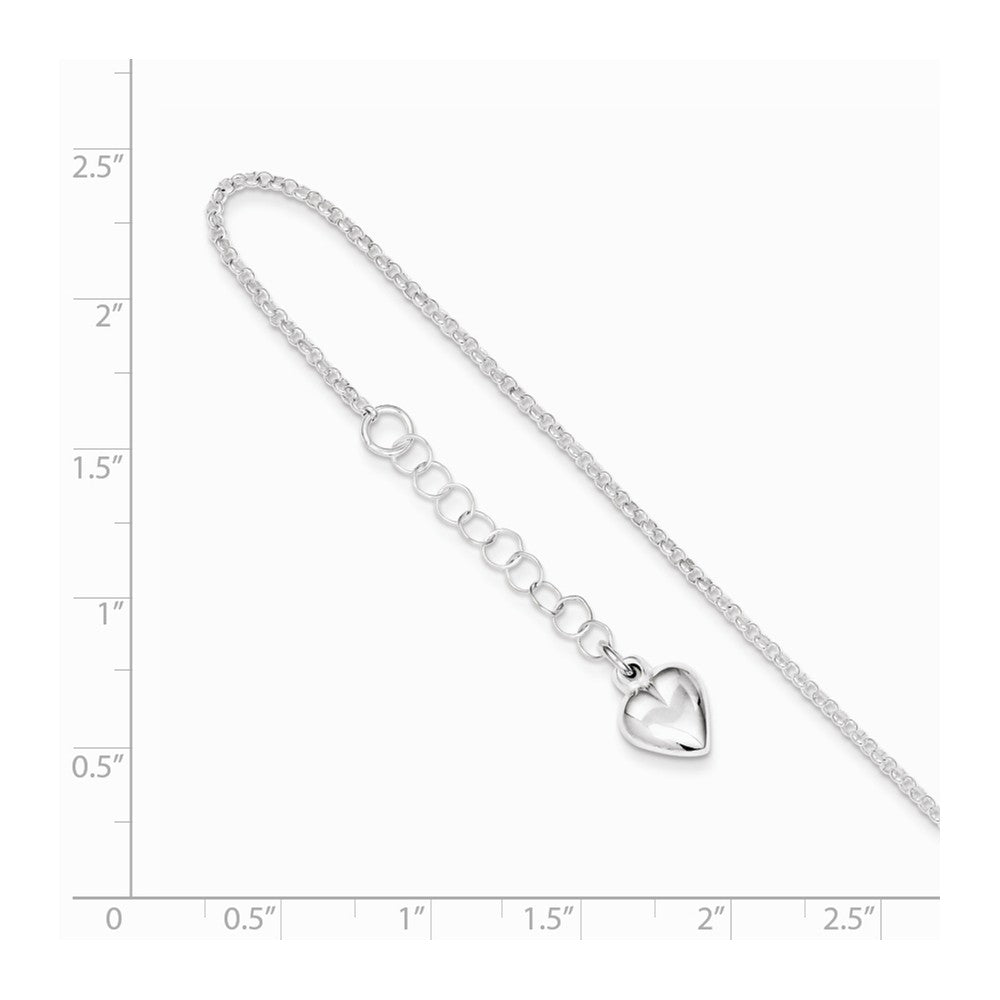 Alternate view of the Sterling Silver 1.5mm Cable Chain And Puffed Heart Anklet, 9-10 Inch by The Black Bow Jewelry Co.