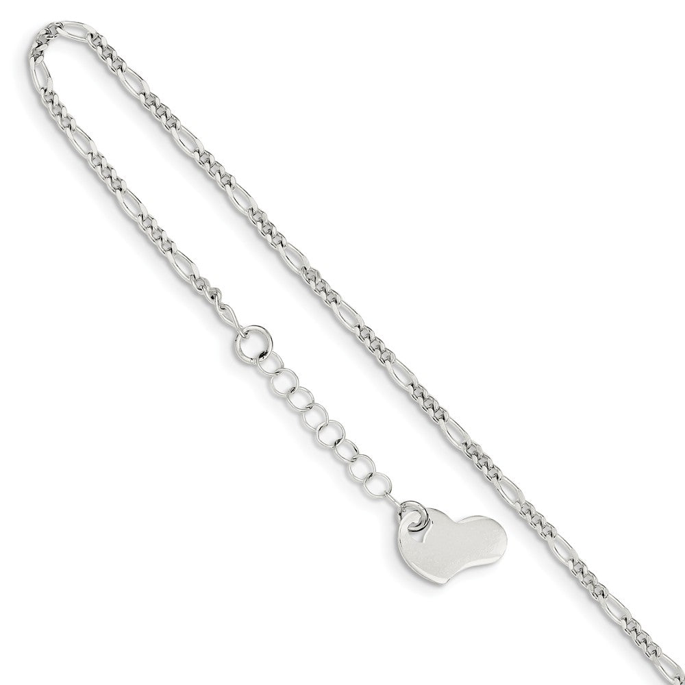 Sterling Silver Figaro Anklet with Dangling Asymmetrical Heart, 9 Inch, Item A8530 by The Black Bow Jewelry Co.