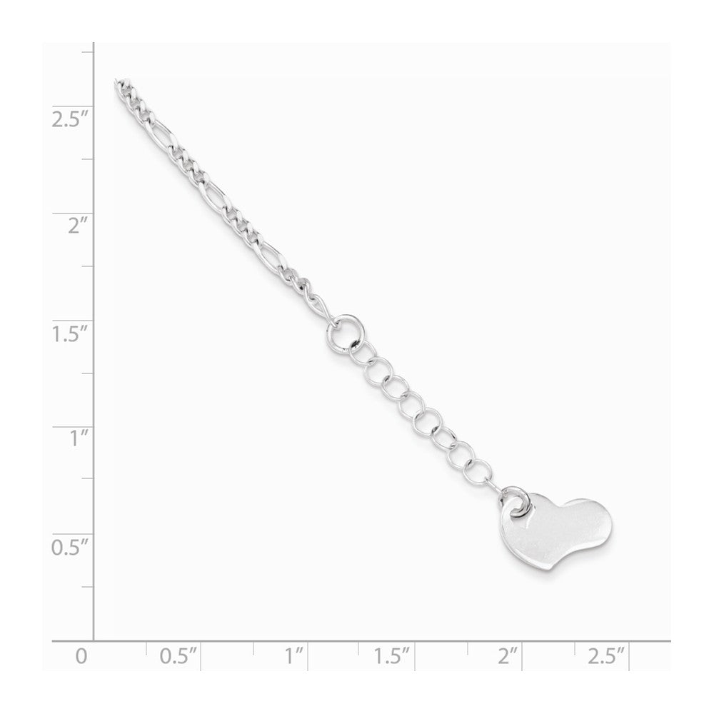 Alternate view of the Sterling Silver Figaro Anklet with Dangling Asymmetrical Heart, 9 Inch by The Black Bow Jewelry Co.