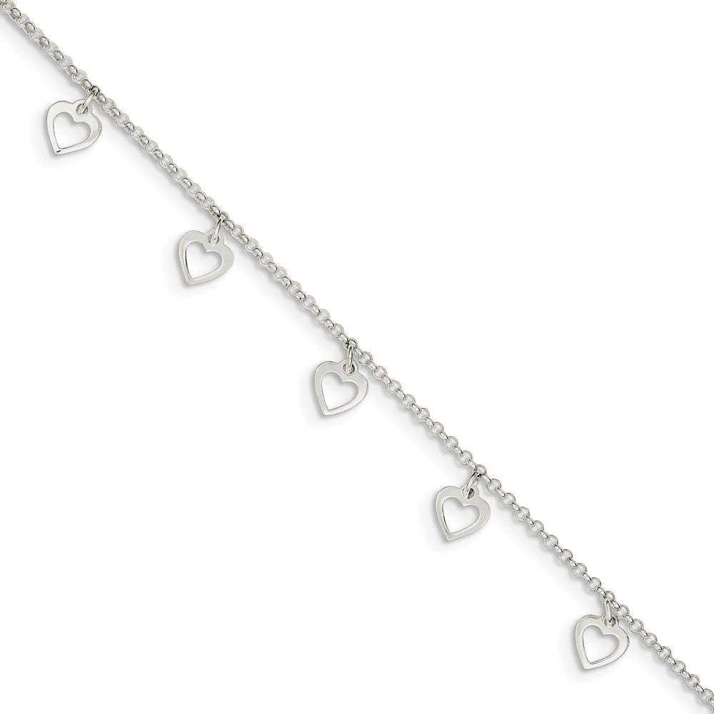 Sterling Silver Dangling Open Heart Charm Adjustable Anklet, 9 Inch, Item A8534 by The Black Bow Jewelry Co.