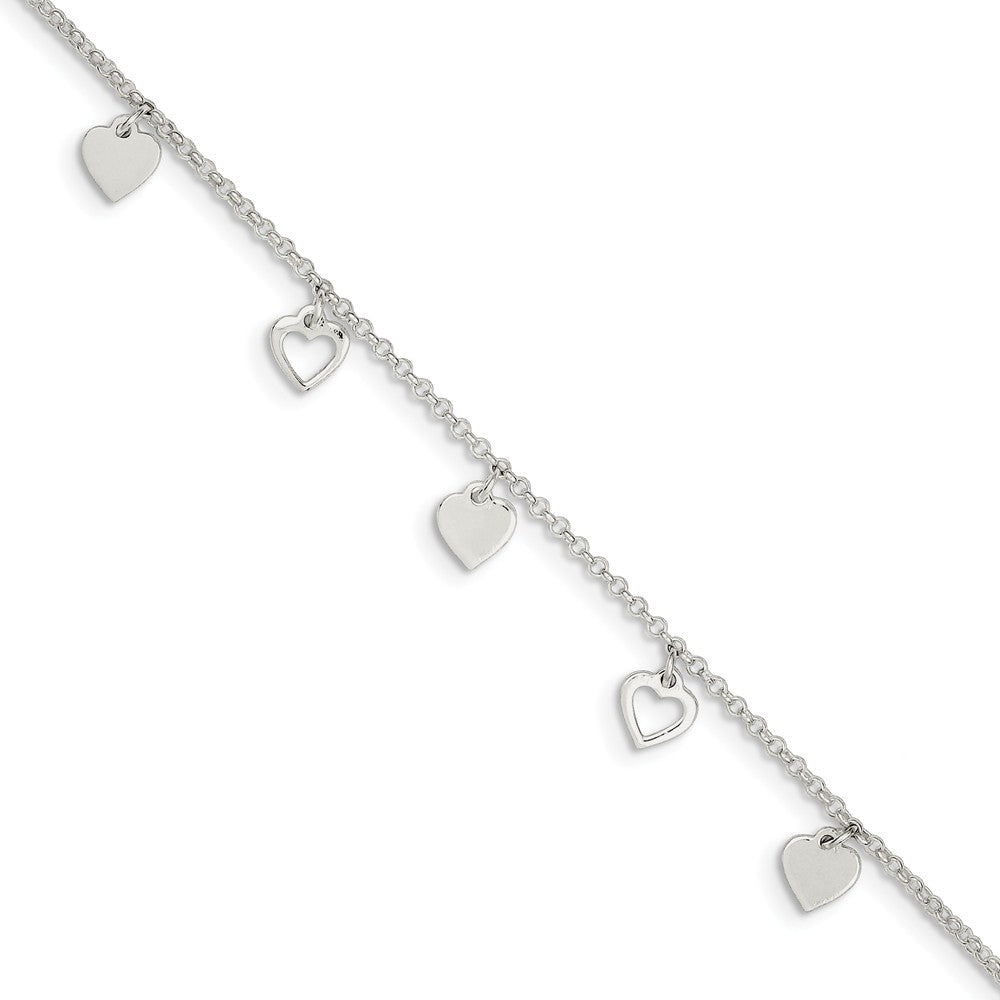 Sterling Silver Dangling Heart Charms Adjustable Anklet, 9 Inch, Item A8536 by The Black Bow Jewelry Co.
