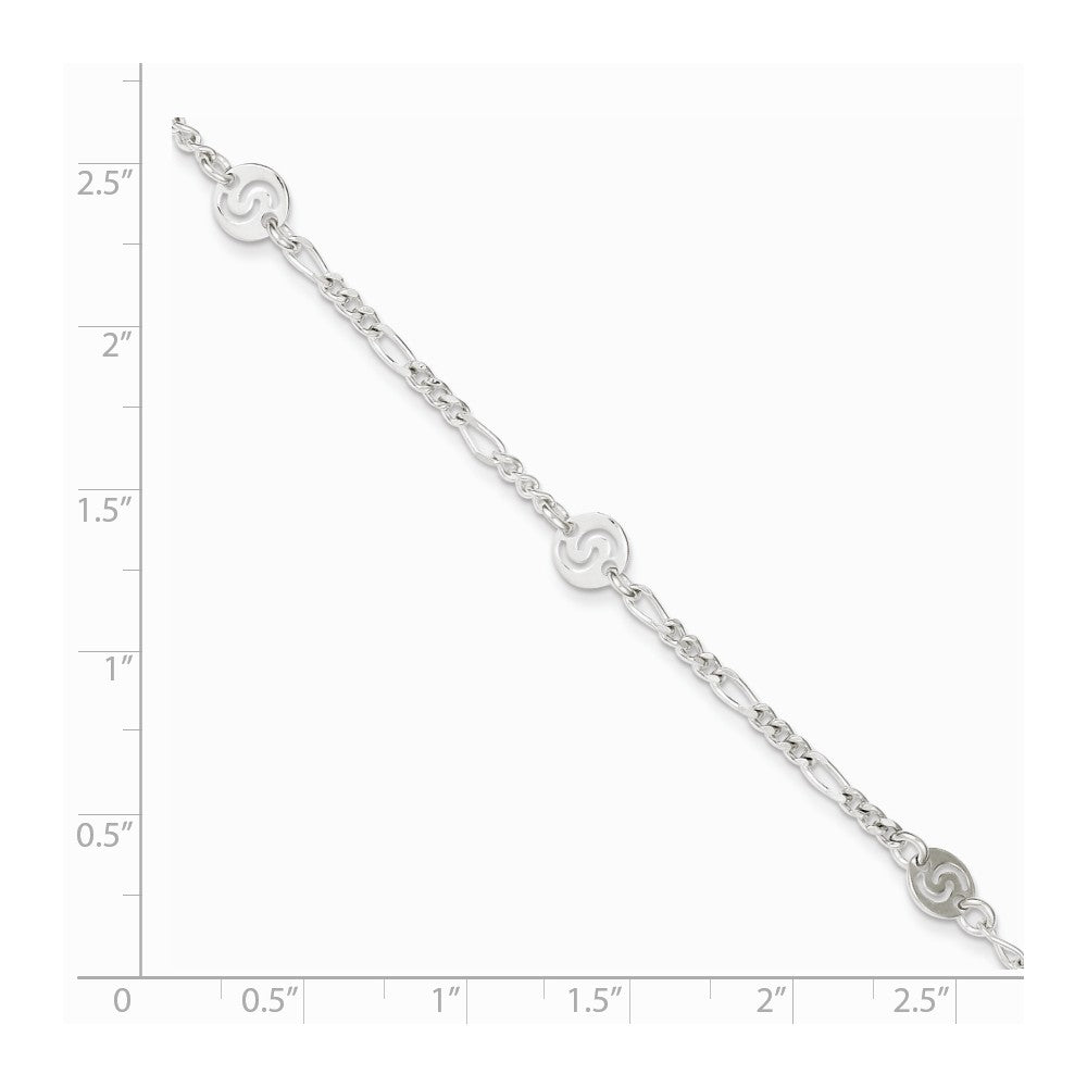 Alternate view of the Sterling Silver Swirl Disc and Figaro Chain Adjustable Anklet, 9 Inch by The Black Bow Jewelry Co.