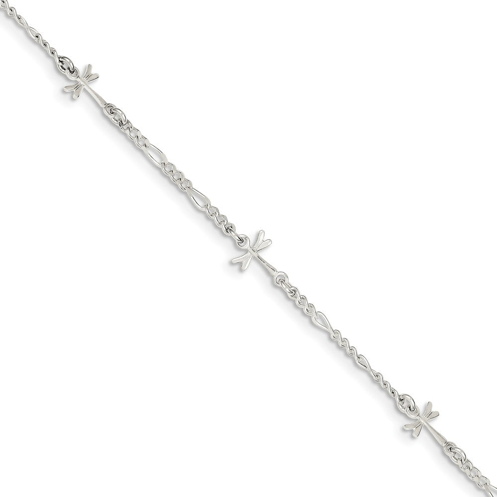 Sterling Silver Dragonfly Figaro Chain Link Adjustable Anklet, 9 Inch, Item A8541 by The Black Bow Jewelry Co.