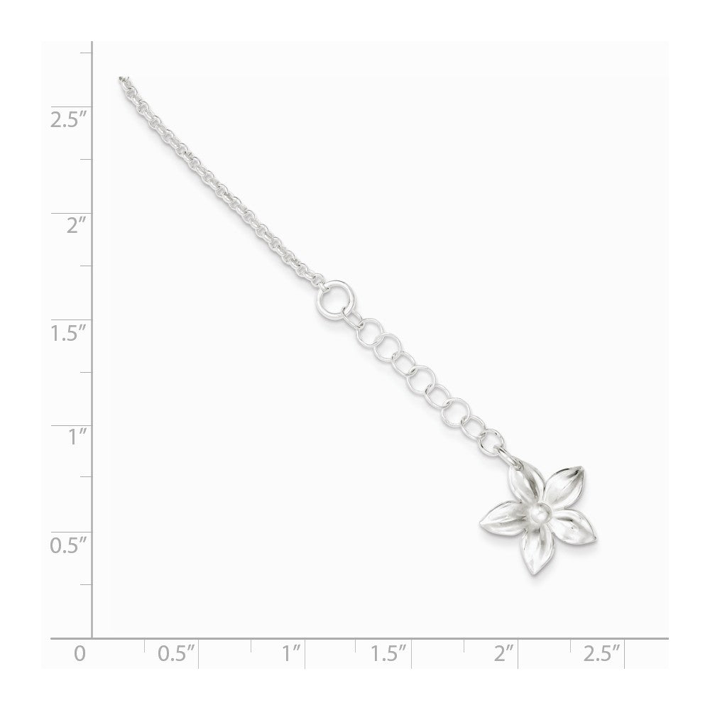 Alternate view of the Sterling Silver Five Petal Flower Adj. Cable Chain Anklet, 9 in by The Black Bow Jewelry Co.