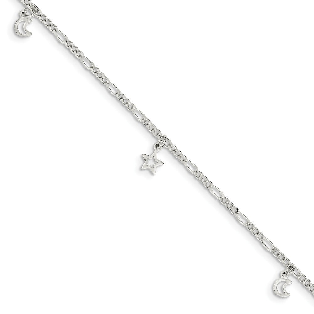 Sterling Silver Dangling Moon and Stars Adjustable Anklet, 9 Inch, Item A8544 by The Black Bow Jewelry Co.