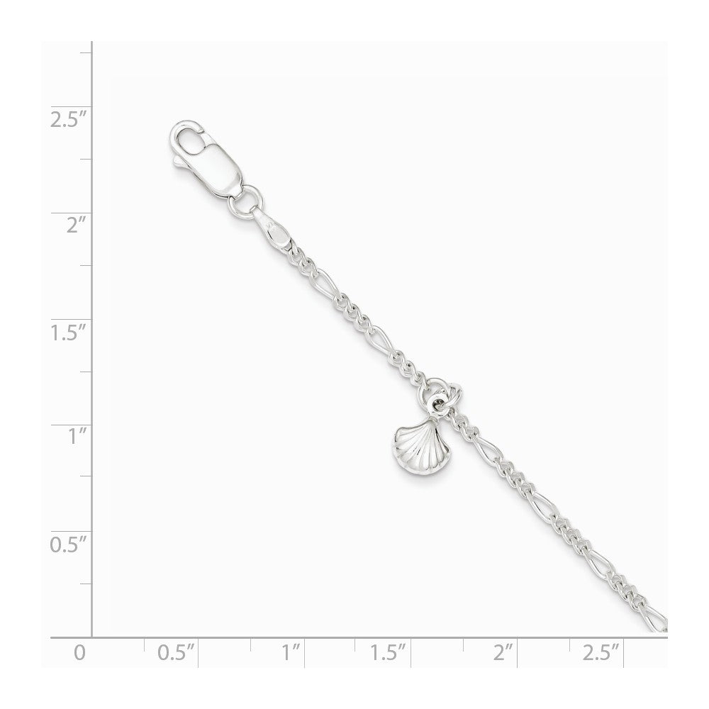 Alternate view of the Sterling Silver Fan Shell and Figaro Chain Adjustable Anklet, 9 in by The Black Bow Jewelry Co.