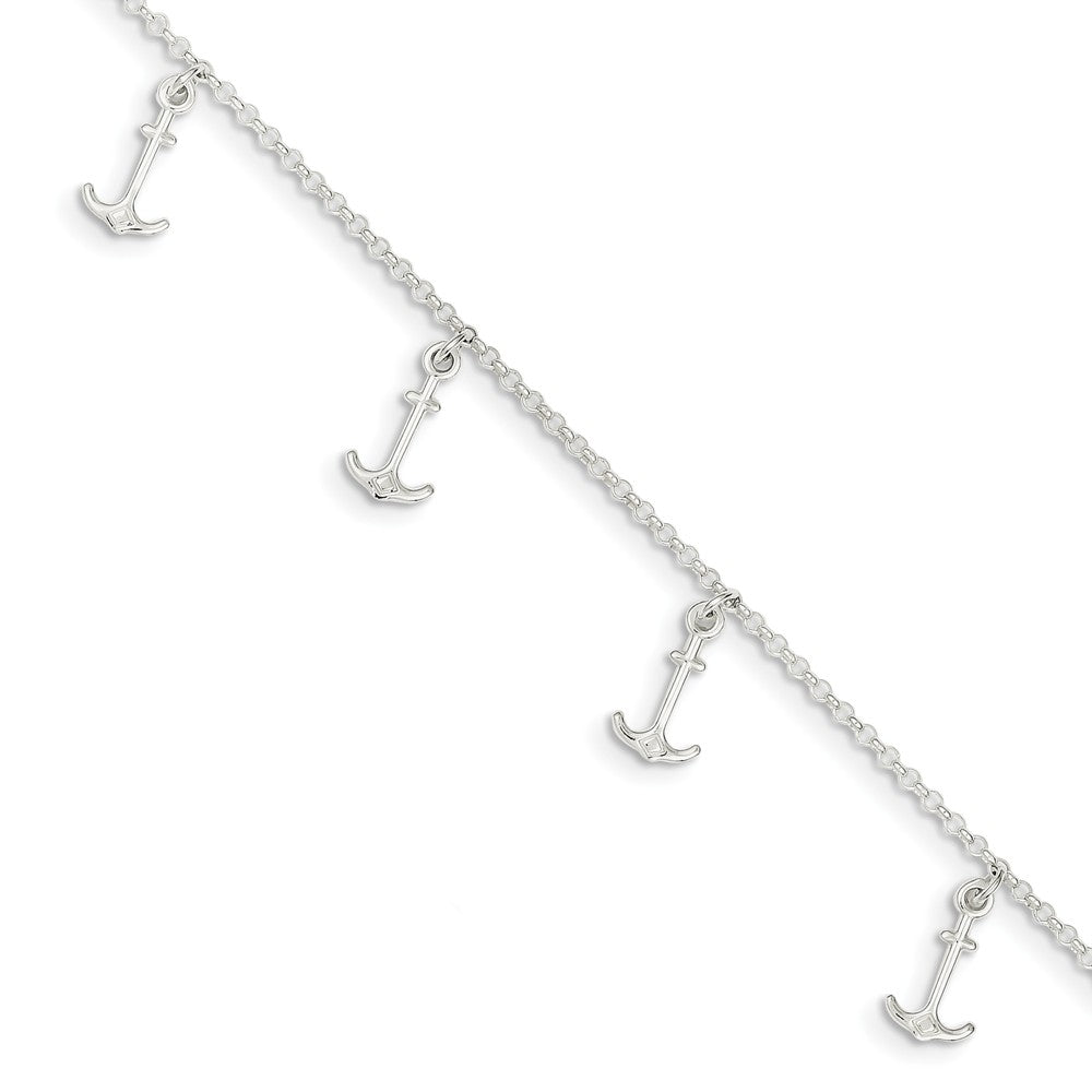 Sterling Silver Dangling Anchors Adjustable Rolo Chain Anklet, 9 Inch, Item A8547 by The Black Bow Jewelry Co.