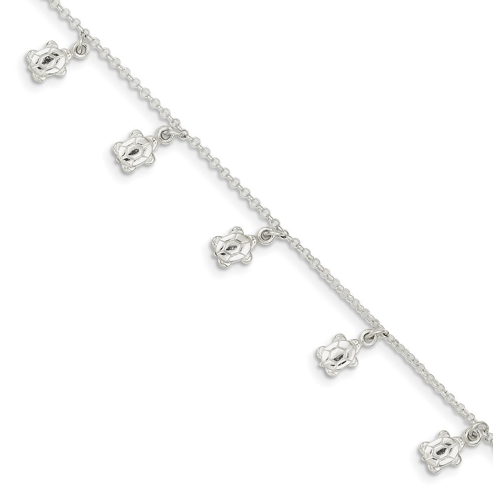 Sterling Silver Dangling Sea Turtle Adjustable Anklet, 9 Inch, Item A8550 by The Black Bow Jewelry Co.