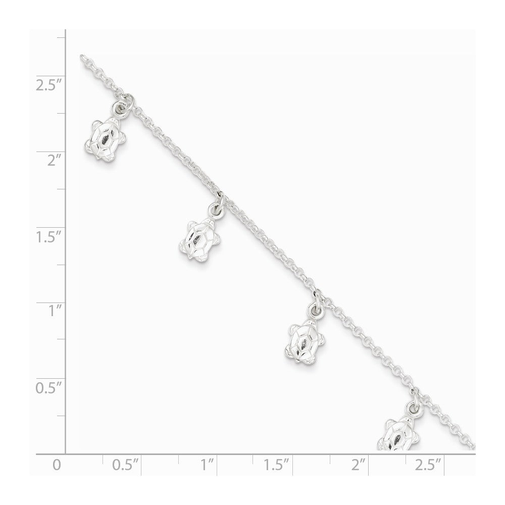 Alternate view of the Sterling Silver Dangling Sea Turtle Adjustable Anklet, 9 Inch by The Black Bow Jewelry Co.