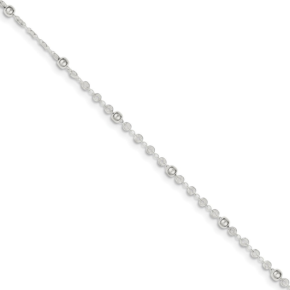 Sterling Silver Polished Bead and Circle Link Adjustable Anklet, 10 in, Item A8558 by The Black Bow Jewelry Co.