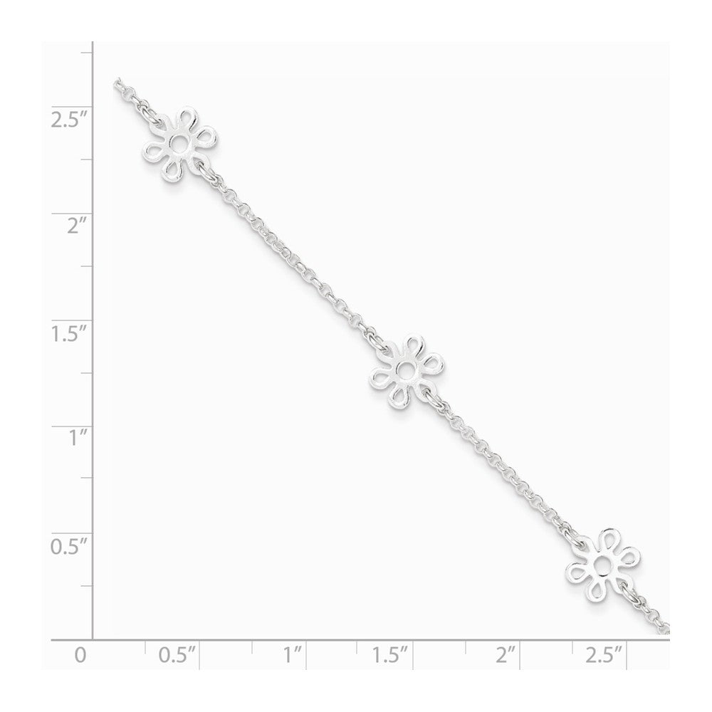 Alternate view of the Sterling Silver Flower Station Cable Chain Adjustable Anklet, 9 Inch by The Black Bow Jewelry Co.
