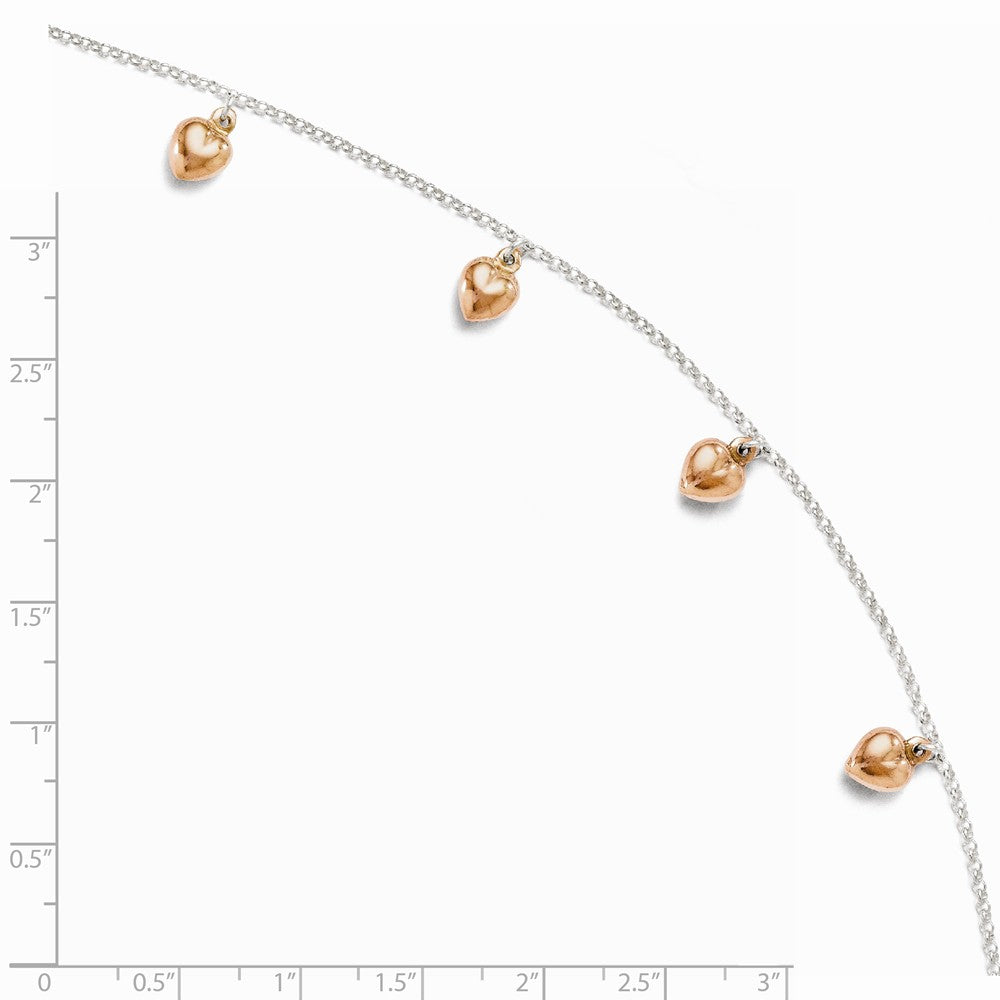 Alternate view of the 18k Rose Gold Plated And Sterling Silver Puffed Hearts Anklet, 9-10 In by The Black Bow Jewelry Co.