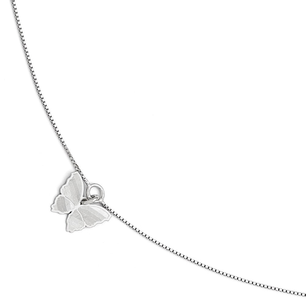 Sterling Silver Textured Butterfly and 1mm Box Chain Anklet, 9-10 Inch, Item A8583 by The Black Bow Jewelry Co.