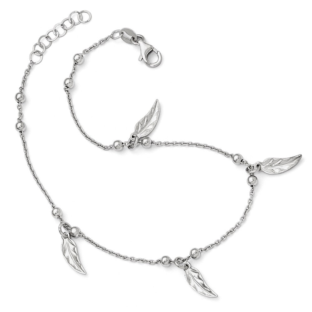 Alternate view of the Sterling Silver Dangling Feather and Bead Anklet, 9-10 Inch by The Black Bow Jewelry Co.