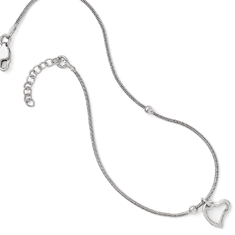 Sterling Silver Asymmetrical Heart and Snake Chain Anklet, 9-10 Inch, Item A8585 by The Black Bow Jewelry Co.