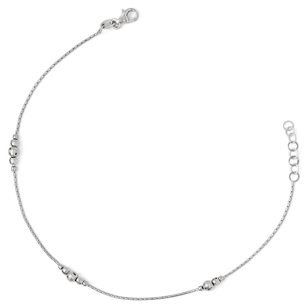 Alternate view of the Sterling Silver Polished and Faceted Bead Anklet, 9-10 Inch by The Black Bow Jewelry Co.