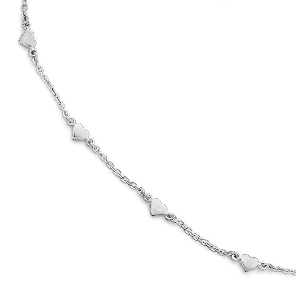 Sterling Silver Heart Station Cable Link Anklet, 9-10 Inch, Item A8593 by The Black Bow Jewelry Co.