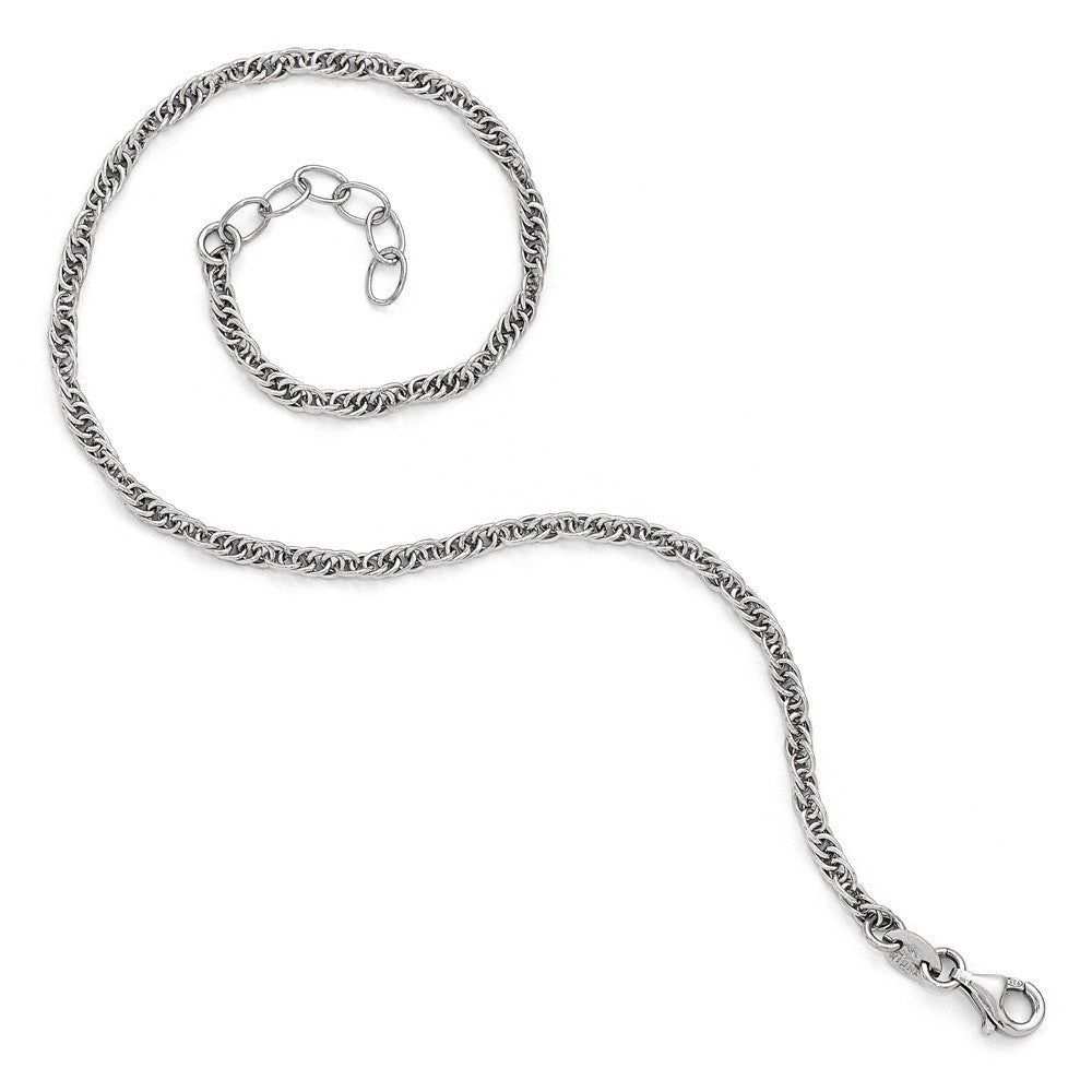 Sterling Silver 2mm Loose Rope Chain Anklet, 9.5 to 10.5 Inch, Item A8596 by The Black Bow Jewelry Co.