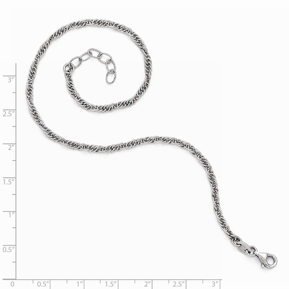 Alternate view of the Sterling Silver 2mm Loose Rope Chain Anklet, 9.5 to 10.5 Inch by The Black Bow Jewelry Co.
