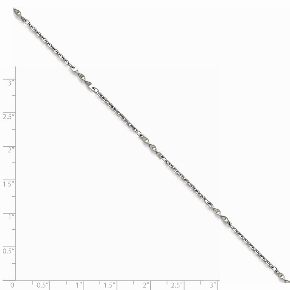 Alternate view of the Stainless Steel 2mm Cable And Twisted Bar Link Anklet, 9.5 Inch by The Black Bow Jewelry Co.