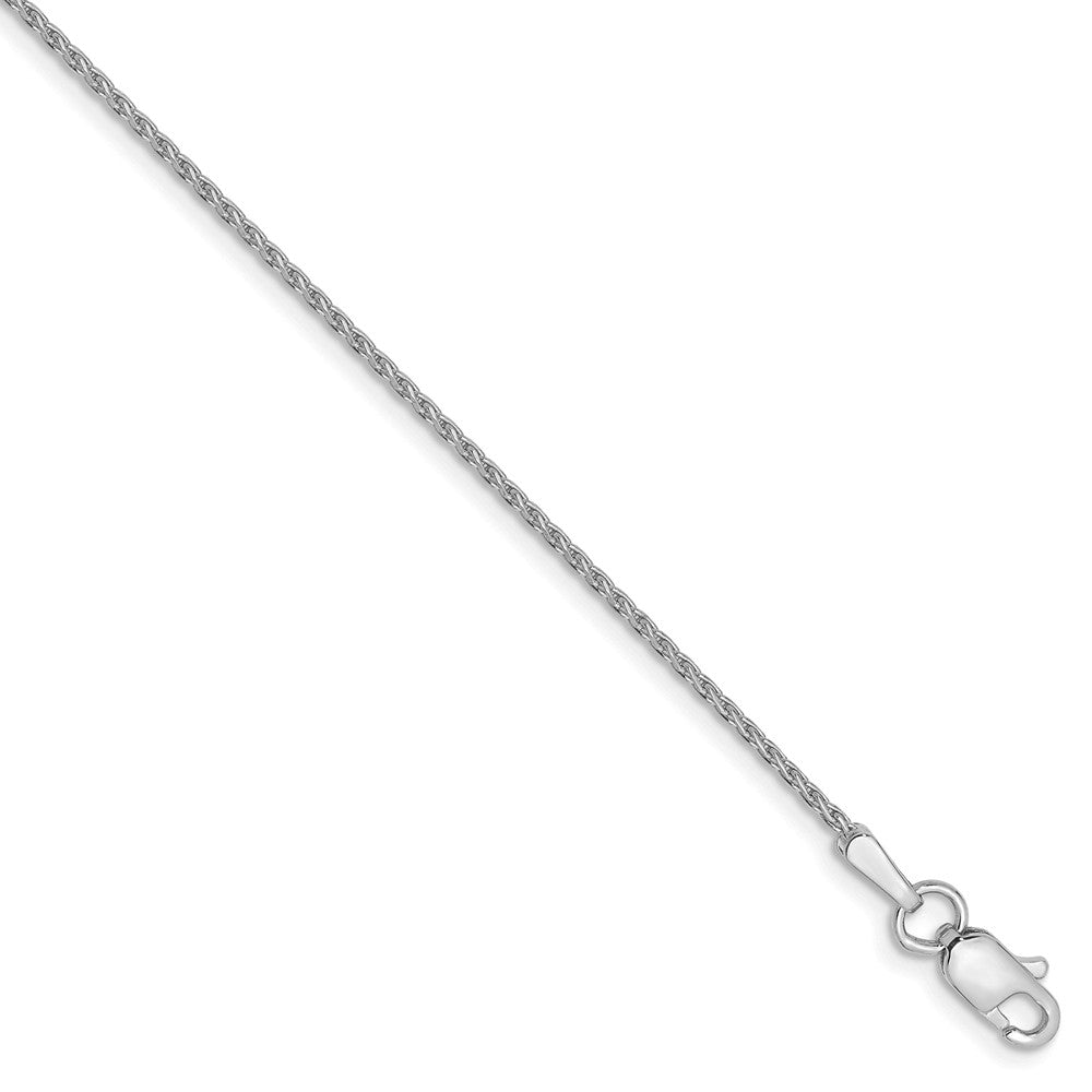 14k White Gold 1mm Diamond Cut Round Wheat Chain Anklet, Item A8607-A by The Black Bow Jewelry Co.