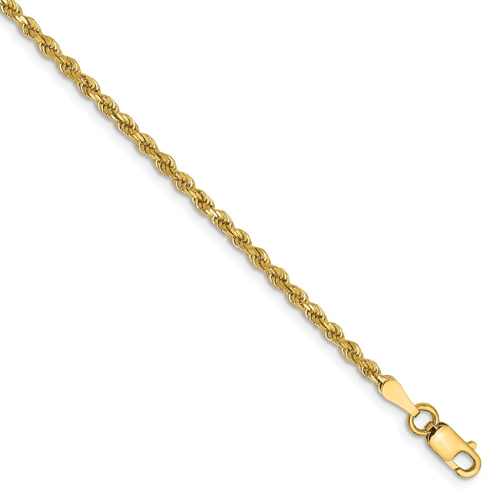 14k Yellow Gold, 2mm Diamond Cut Rope Chain Anklet, Item A8613-A by The Black Bow Jewelry Co.
