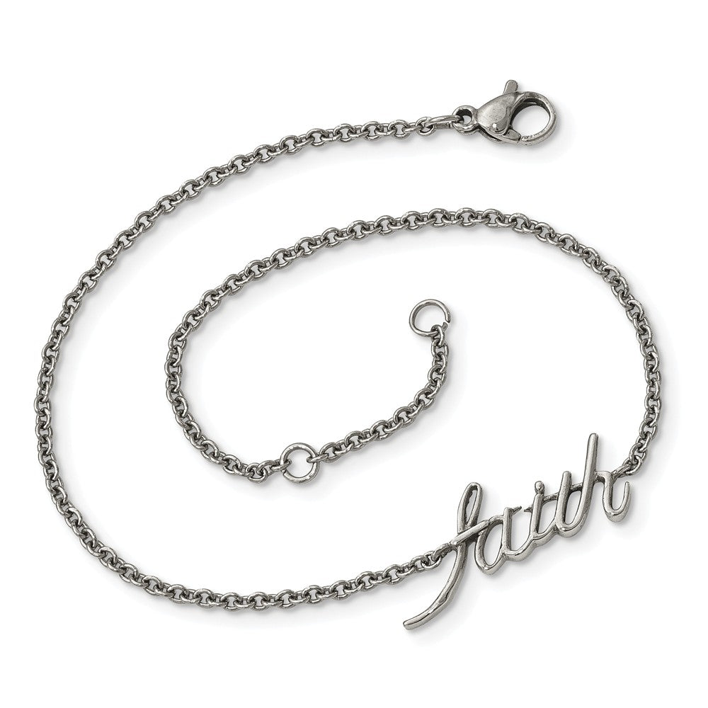 Stainless Steel FAITH Script Adjustable Anklet, 9-10 Inch, Item A8632 by The Black Bow Jewelry Co.
