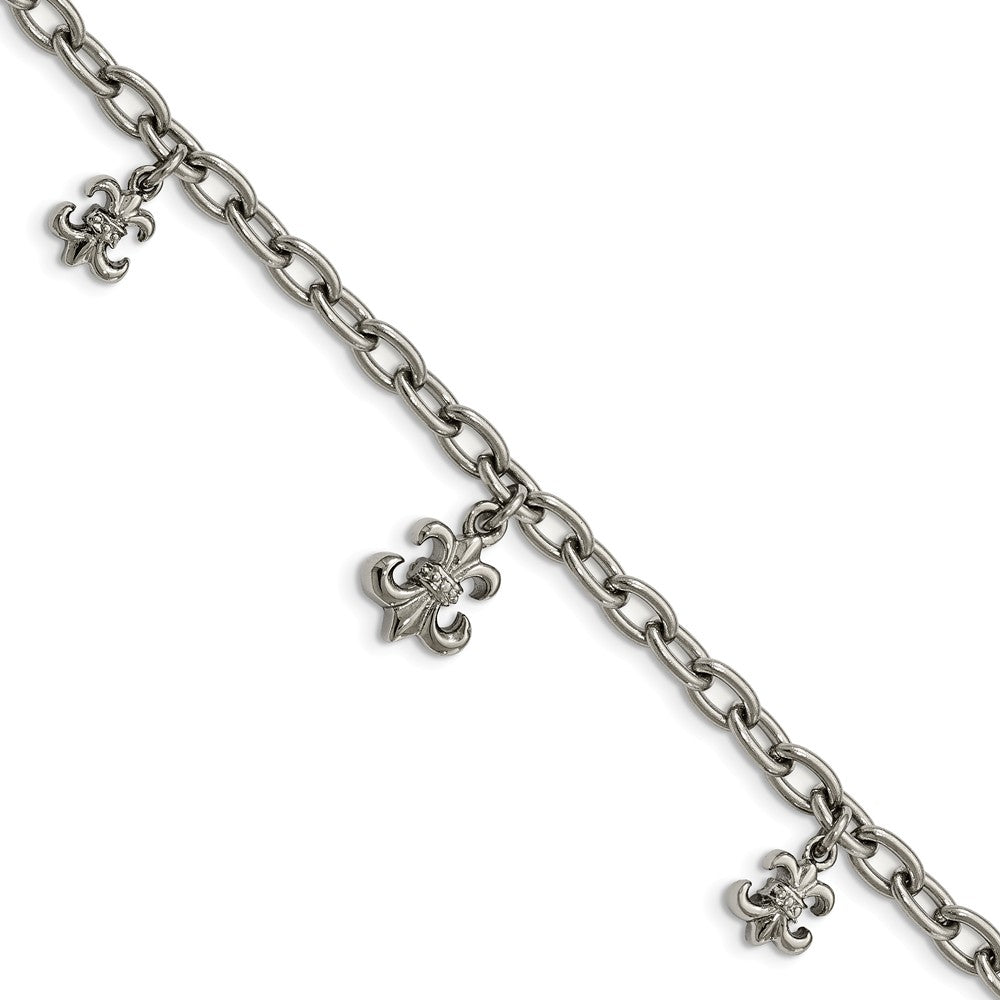 Stainless Steel Fleur De Lis Adjustable Anklet And Bracelet, 7-10 Inch, Item A8633 by The Black Bow Jewelry Co.