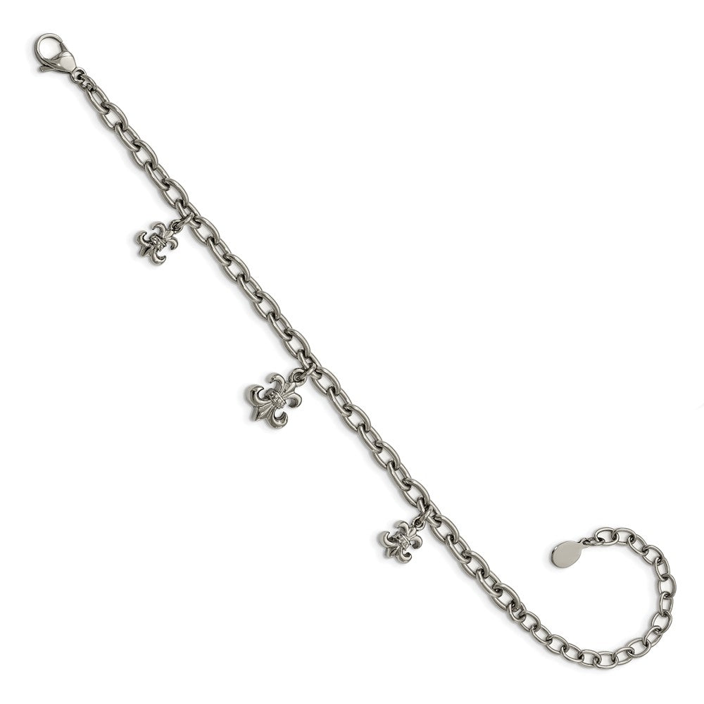 Alternate view of the Stainless Steel Fleur De Lis Adjustable Anklet And Bracelet, 7-10 Inch by The Black Bow Jewelry Co.
