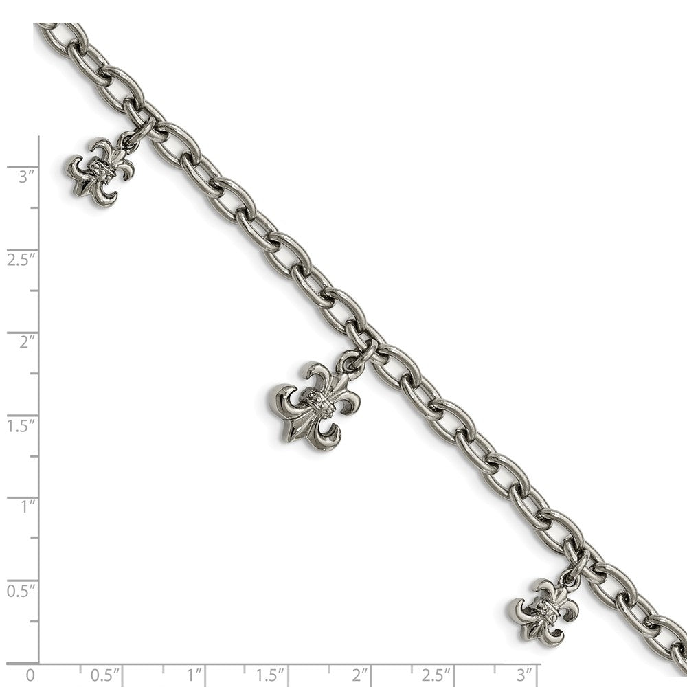 Alternate view of the Stainless Steel Fleur De Lis Adjustable Anklet And Bracelet, 7-10 Inch by The Black Bow Jewelry Co.