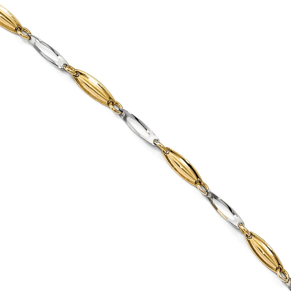 14k Two Tone Gold 3.2mm Polished Link Anklet, 9-10 Inch, Item A8634 by The Black Bow Jewelry Co.