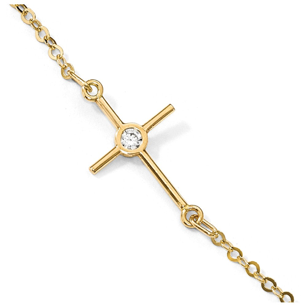 14k Yellow Gold Polished Cubic Zirconia Cross Station Anklet, 10 Inch, Item A8640 by The Black Bow Jewelry Co.