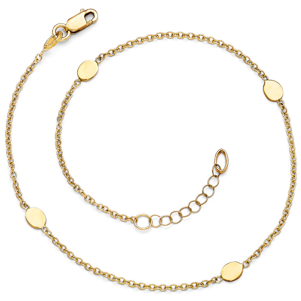 14k Yellow Gold Polished Oval Disc Anklet, 10-11 Inch, Item A8647 by The Black Bow Jewelry Co.