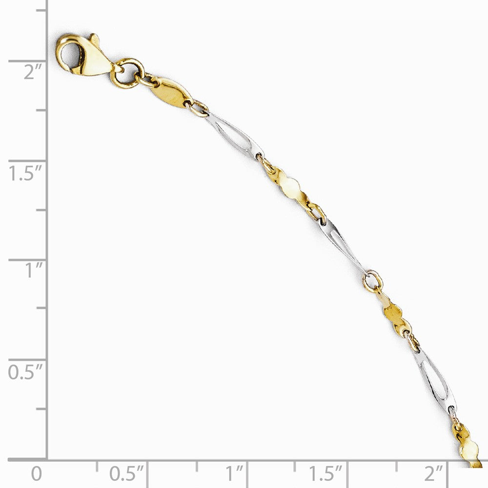 Alternate view of the 14k Two Tone Gold 3mm Polished Fancy Link Anklet, 10 Inch by The Black Bow Jewelry Co.