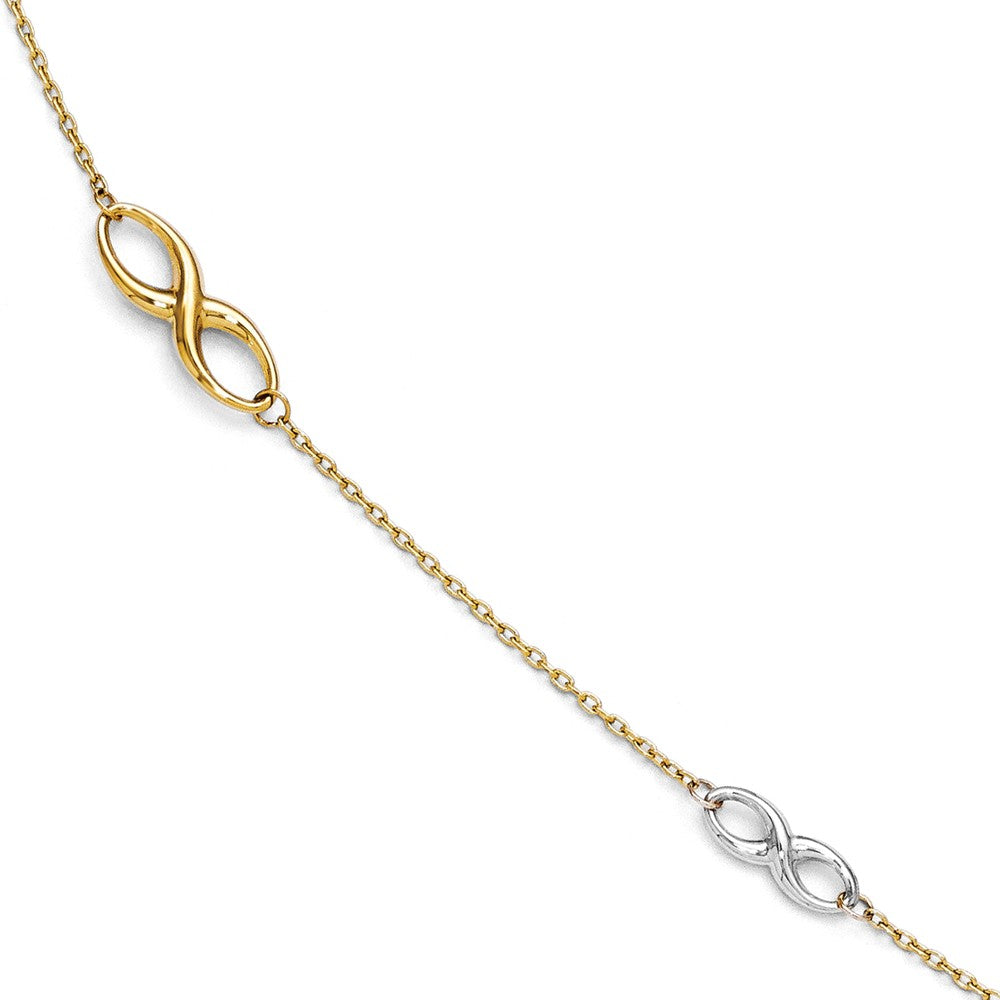 14k Two Tone Gold Polished Infinity Station Anklet, 9-10 Inch, Item A8652 by The Black Bow Jewelry Co.