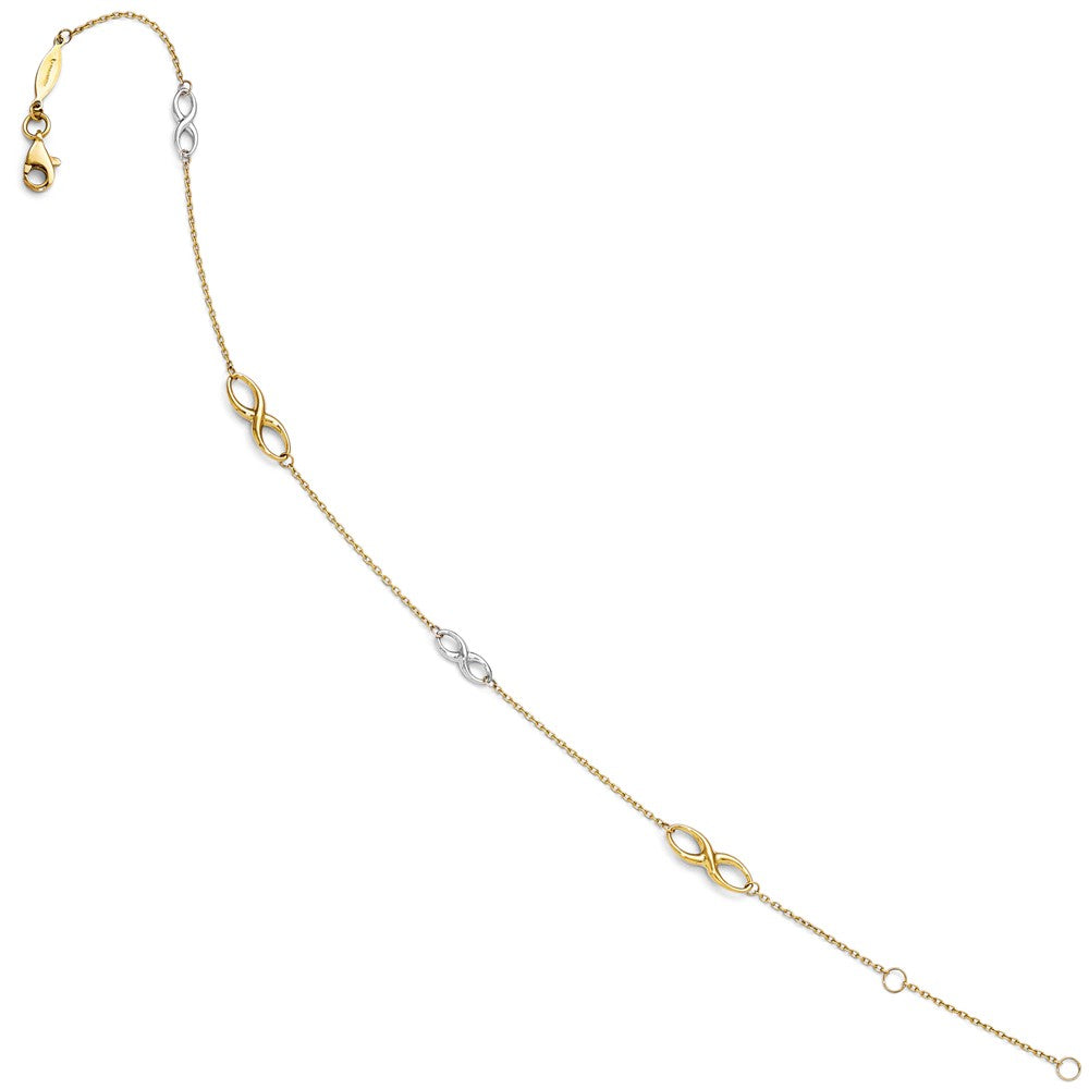 Alternate view of the 14k Two Tone Gold Polished Infinity Station Anklet, 9-10 Inch by The Black Bow Jewelry Co.