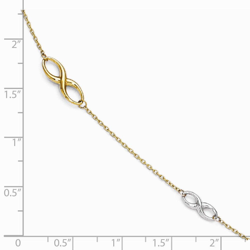 Alternate view of the 14k Two Tone Gold Polished Infinity Station Anklet, 9-10 Inch by The Black Bow Jewelry Co.