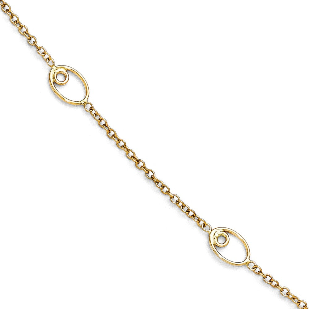 14k Yellow Gold Oval Station Link Anklet, 10-11 Inch, Item A8653 by The Black Bow Jewelry Co.