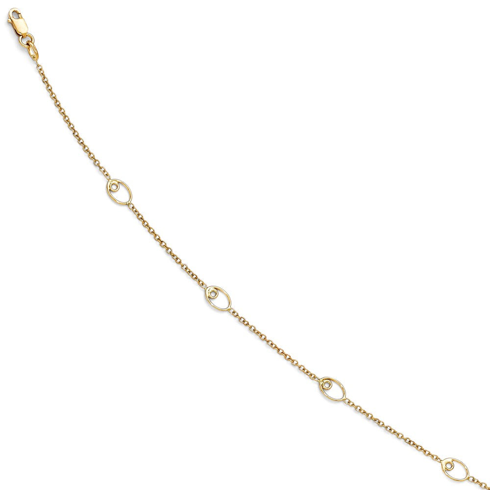Alternate view of the 14k Yellow Gold Oval Station Link Anklet, 10-11 Inch by The Black Bow Jewelry Co.