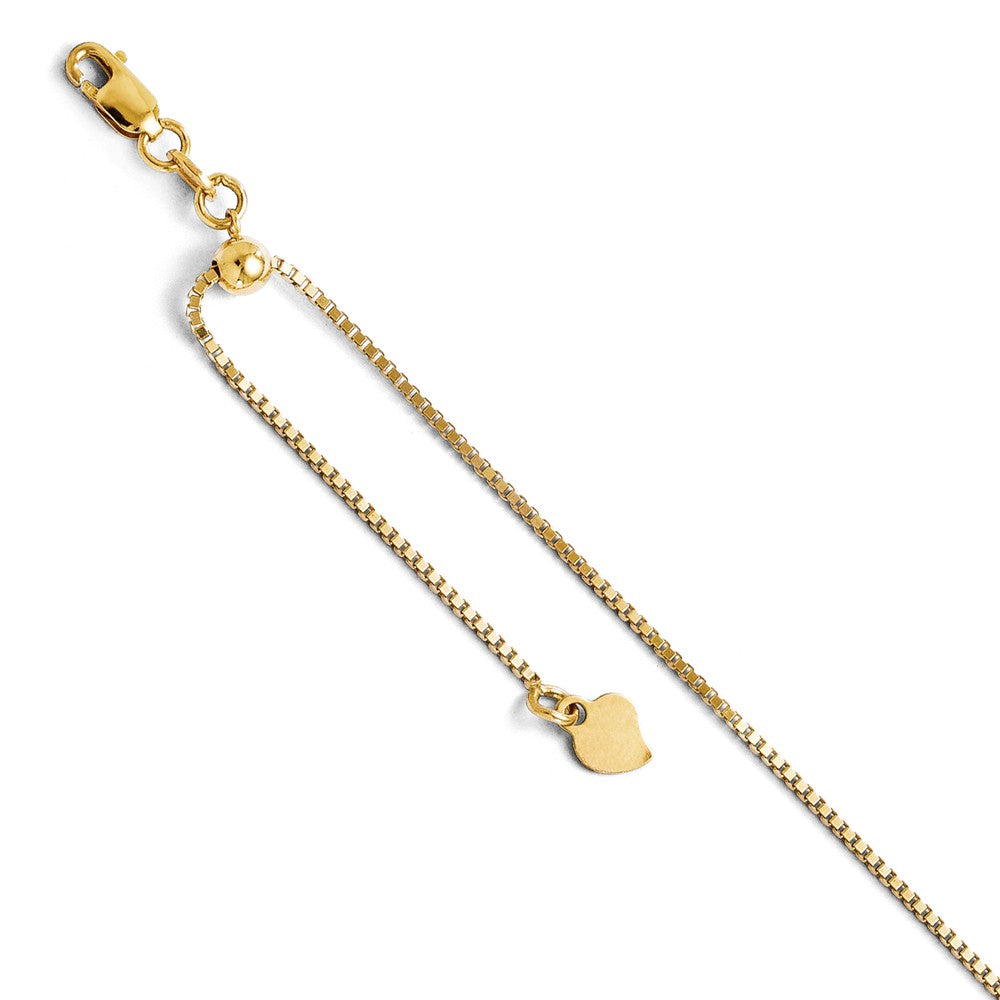 14k Yellow Gold 1mm Adjustable Box Chain Anklet, 11 Inch, Item A8657 by The Black Bow Jewelry Co.
