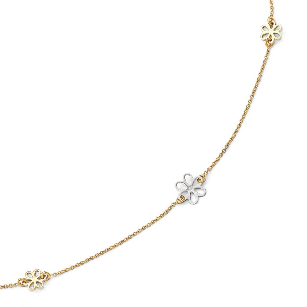 14k Two Tone Gold Polished Flower Station Anklet, 10-11 Inch, Item A8661 by The Black Bow Jewelry Co.