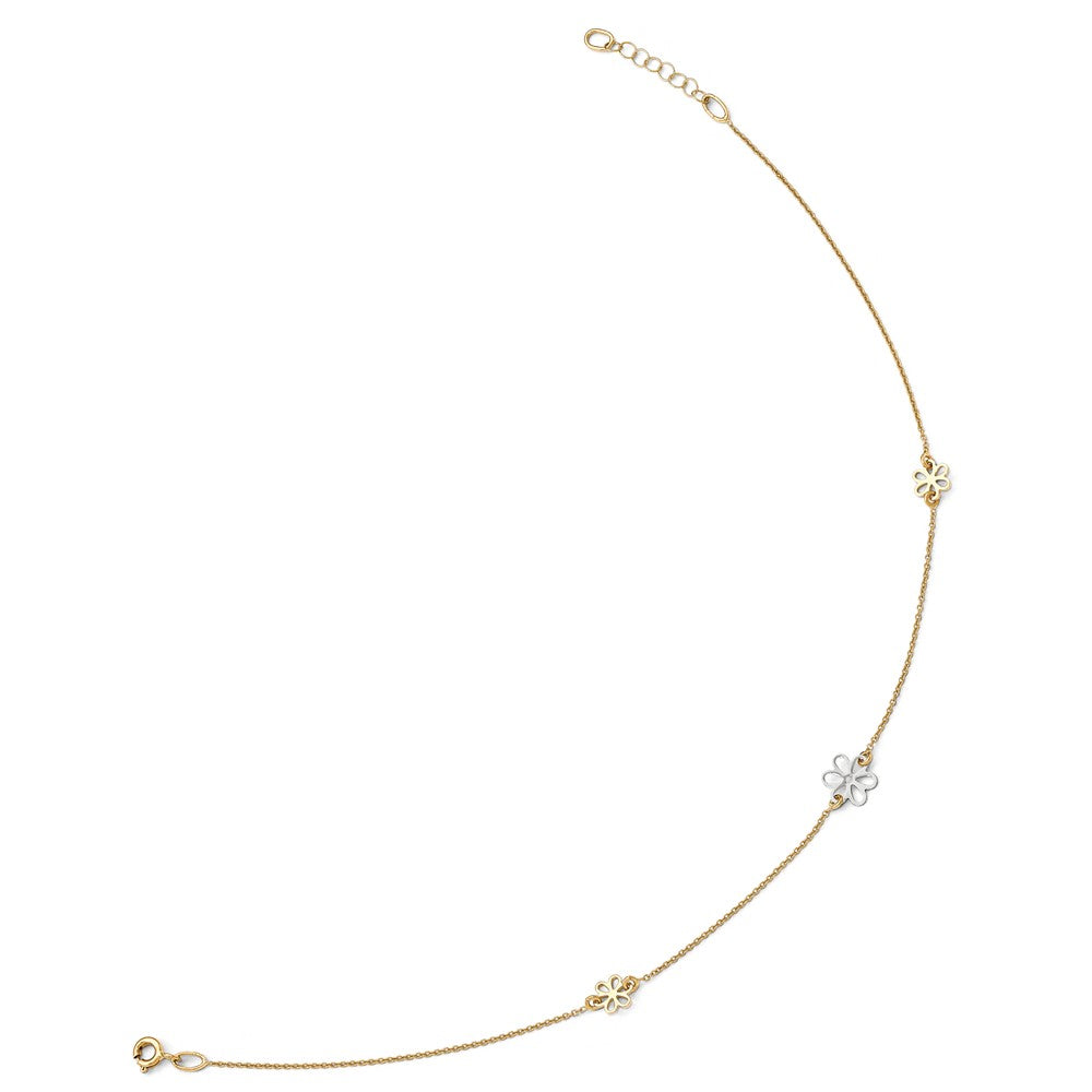 Alternate view of the 14k Two Tone Gold Polished Flower Station Anklet, 10-11 Inch by The Black Bow Jewelry Co.